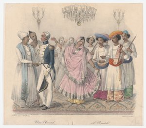 Une Nautch, z dwudziestu czterech płyt ilustrujących hinduskie i europejskie maniery w Bengalu,..., 1832 autorstwa Alexandre Marie Colin