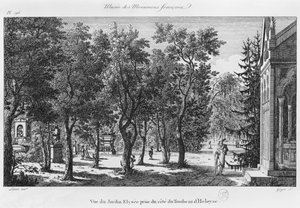 Musee des Monuments Francais, Paryż, widok Jardin Elysee z grobu Heloise i Abelard, ryty przez Laurenta Guyota (1756-1806)