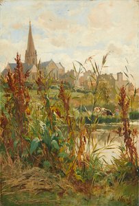 Kościół nad rzeką (olej na płótnie) autorstwa Alexandre Nozal