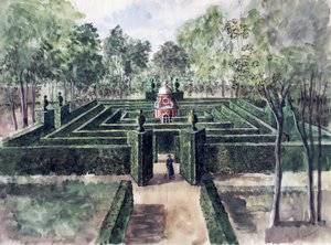 Chateau de Groussay, labirynt zaprojektowany przez Charlesa de Beistegui, autor: Alexandre Serebriakoff (1907-1944), akwarela, Francja, XX wiek autorstwa Alexandre Serebriakoff