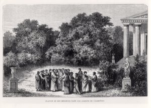 Platon (ok. 427-c.348 p.n.e.) i jego uczniowie w ogrodzie Akademii, z "La Vie des Savants Illustres" Louisa Figuiera, rytowany przez Laplante