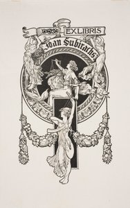 Ekslibris Joan Subirachs autorstwa Alexandre de Riquer
