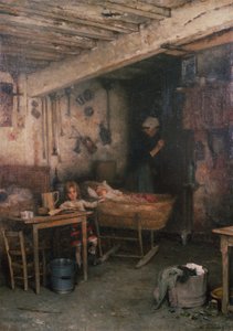 Dzieci we wnętrzu domku (olej na płótnie) autorstwa Alexei Alexevich Harlamoff