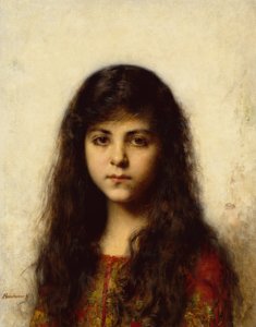 Portret młodej dziewczyny (olej na płótnie) autorstwa Alexei Alexevich Harlamoff