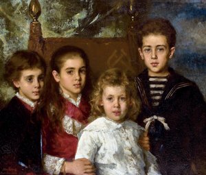 Portret dzieci Paula Pavlovicha Demidoffa, 2. księcia San Donato (1839-1885), Aurore Anatol, Marii i Pavela - Peinture de Alexei Alexeyevich Harlamov (1840-1922) - 1883 - Olej na płótnie - 76,5x90 - Kolekcja prywatna autorstwa Alexei Alexevich Harlamoff