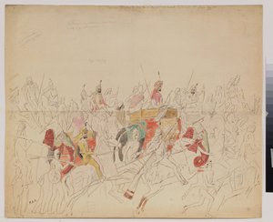 Maharaja Sher Singh (1807-1843) z Pendżabu (Indie) i jego dwór. Praca Aleksieja Dmitriewicza Saltykowa (1806-1859), ołówek akwarelowy i atrament na papierze autorstwa Alexei Dmitrievich Saltykov