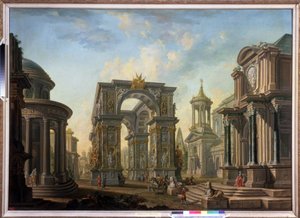 Fantazja architektoniczna. Obraz Aleksieja Iwanowicza Belskiego (1730-1796). olej na płótnie autorstwa Alexei Ivanovich Belsky