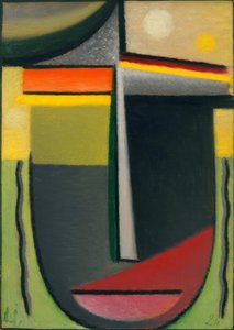 Abstrakcyjna głowa: Wewnątrz wyglądająca na zielono - złoto autorstwa Alexej von Jawlensky