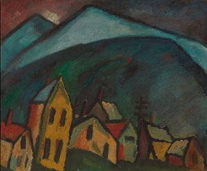 górski krajobraz z domami; Górski krajobraz z domami, 1912 autorstwa Alexej von Jawlensky
