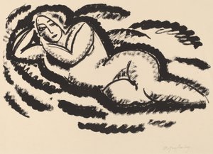 Akt leżący, ok. 1912 (litografia w kolorze czarnym na papierze wykładanym)
