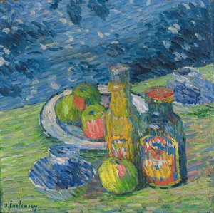 Martwa natura z butelkami i owocami autorstwa Alexej von Jawlensky