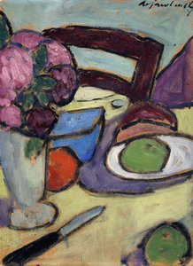 Martwa natura z krzesłem i bukietem; Martwa natura z krzesłem i ulicą kwiatową, 1906 autorstwa Alexej von Jawlensky