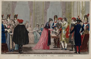Rozprawa publiczna Dyrektoriatu, ok. 1797 r. autorstwa Alexis Chataignier