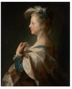 Portret dziewczynki, półdługi, z profilu, w fantazyjnym stroju