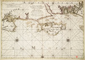 Mapa angielskiego wybrzeża, wyspy Wight i portu Portsmouth
