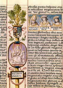 Portret Flaviusa Recceswintha, króla Wizygotów Hiszpanii od 653 do śmierci w 672, miniatura w „Genealogii królów Hiszpanii” autorstwa Alfonso de Cartagena