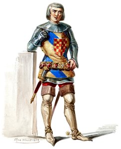 Halévy - La magicienne - modele kostiumów autorstwa Alfreda Alberta - 16. Comte de Poitou, 1. kostium, M. Belval (retusz) autorstwa Alfred Albert