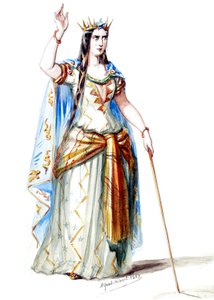 Halévy - La magicienne - modele kostiumów autorstwa Alfreda Alberta - 19. Mélusine, hrabina Lusignan, 1. kostium (wyretuszowany) autorstwa Alfred Albert