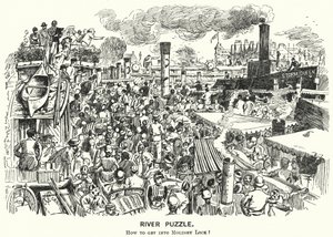 Karykatura „Punch”: Zatłoczenie na Tamizie przy śluzie Molesey, Surrey (rycina) autorstwa Alfred Chantrey Corbould