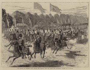 Przegląd w Windsor Park przed Jej Wysokością i Szachem, artyleria przechodząca w Gallop autorstwa Alfred Chantrey Corbould