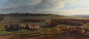 Przegląd dywizji kawalerii gwardii Longchamp przez Napoleona III i Franciszka Józefa I Austrii, 25 października 1867 autorstwa Alfred Charles Ferdinand Decaen
