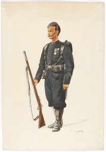 Strzelec 4. Pułku Gurkha w szyku marszowym autorstwa Alfred Crowdy Lovett