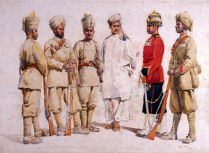 Żołnierze 19. Pendżabów Afridi z Tirah, ilustracja do "Armii Indii" autorstwa majora G.F. MacMunna, opublikowana w 1911 roku, 1909 autorstwa Alfred Crowdy Lovett