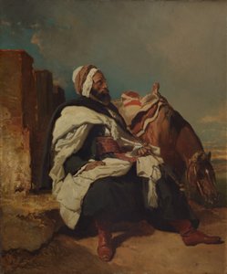 Siedzący Arab z koniem, prawdopodobnie ca. 1850-58.