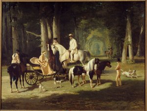 Państwo A. Mosselman i ich dwie córki Spacerują konno po lesie. Obraz Alfreda de Dreux (1810-1860) 1848 Nd. 2x2,65 m Paryż, muzeum Petite Palais
