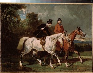 ""Jazda konna"" (Jazda) Kobieta jedzie na bocznym siodle. Obraz Alfreda de Dreux (1810-1860) 1840-1855 Wymiary 24x32 cm Sankt Petersburg, muzeum pustelnia