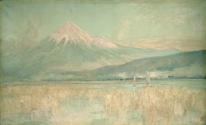 Świt na Świętej Górze, słońce Fuji na wpół ukryte w chmurach, 1889