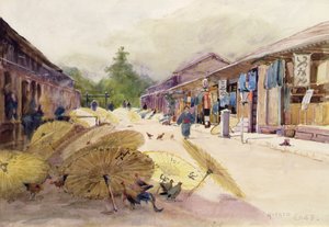 Suszenie parasoli po burzy, ok.1889 (akwarela na papierze) autorstwa Alfred East