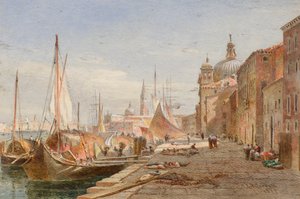 Barki na nabrzeżu, Wenecja autorstwa Alfred Edward Goodall