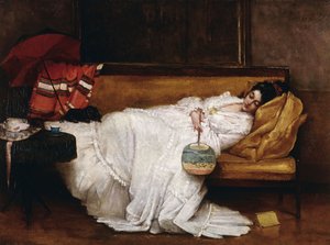 Dziewczyna z japońskim wentylatorem śpi na kanapie, autorstwa Alfred Emile Stevens