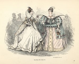 Karykatura strojów kobiecych w epoce króla Henryka III i IV autorstwa Alfred Grevin