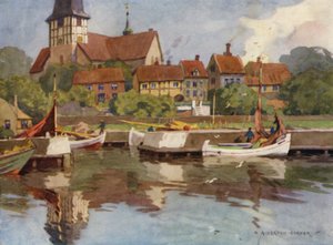 Dania: Bornholm, Ronne Harbour (kolor lito) autorstwa Alfred Heaton Cooper