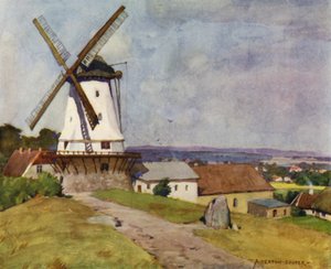 Dania: Dybbol Mill, Sonderborg, na polu bitwy 1864 (kolor lito) autorstwa Alfred Heaton Cooper