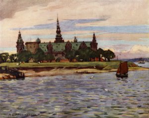 Dania: Helsingor, Zamek Kronborg (kolor lito) autorstwa Alfred Heaton Cooper