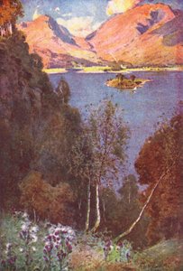Kraina Jezior: Spojrzenie na Grasmere, wieczorne słońce (kolorowa litografia) autorstwa Alfred Heaton Cooper