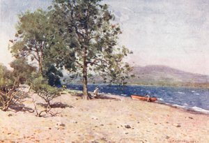 Kraina Jezior: Jezioro Bassenthwaite, wietrzny poranek (kolorowa litografia) autorstwa Alfred Heaton Cooper