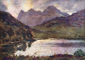 Lake District: Blea Tarn i Langdale Pikes (kolorowa litografia) autorstwa Alfred Heaton Cooper