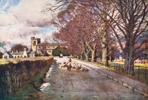 Lake District: Kościół Crosthwaite, Keswick (kolorowa litografia) autorstwa Alfred Heaton Cooper