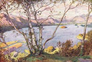 Lake District: Derwentwater i jezioro Bassenthwaite, z High Lodore (kolorowa litografia)