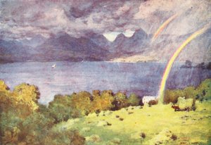 Kraina Jezior: Windermere i Langdale Pikes, z Lowwood (kolorowa litografia) autorstwa Alfred Heaton Cooper