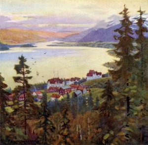 Jezioro i wioska Are autorstwa Alfred Heaton Cooper