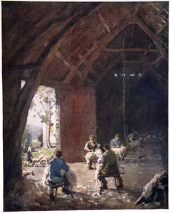Strzyżenie owiec, gospodarstwo Esthwaite Hall, z portfolio grafik z oryginalnych akwarel, ok.1920 autorstwa Alfred Heaton Cooper
