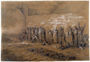 Commune de Paris: egzekucja 147 bojowników Komuny na murze Federes na Pere Lachaise w Paryżu 28.05.1871. Rysunek tuszem: Alfred Henri Darjou (1832-1874) Paryż, Musee Carnavalet