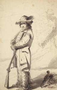 Traper z Gór Skalistych, Bill Burrow, ok.1837 (ołówek, długopis i atrament oraz pranie na papierze) autorstwa Alfred Jacob Miller