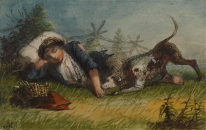 Żebrzący chłopiec i jego pies autorstwa Alfred Jacob Miller