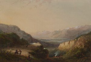 Odległy widok na jezioro (Góra Wiatrów) autorstwa Alfred Jacob Miller